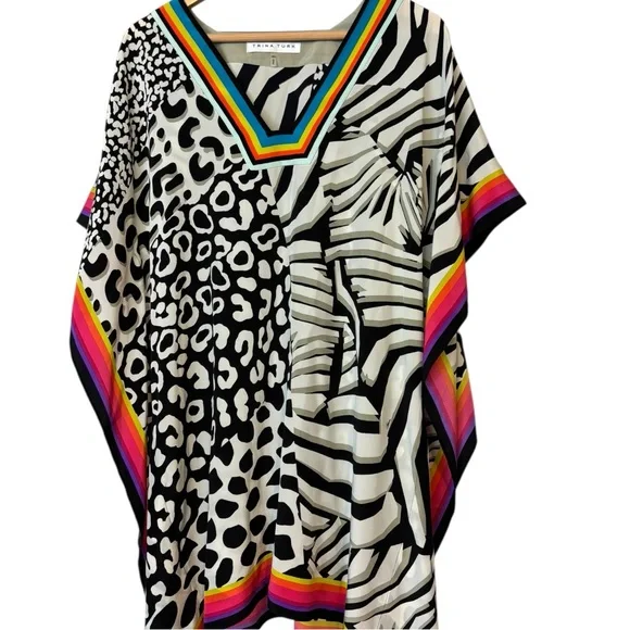 Trina Turk "Theodora" 100% Silk Kaftan Mini Dress women’s size XS/S. - Picture 3 of 6